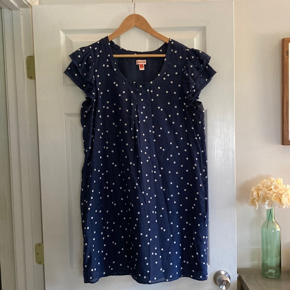 Persifor blue & white polka dot mini dress size L